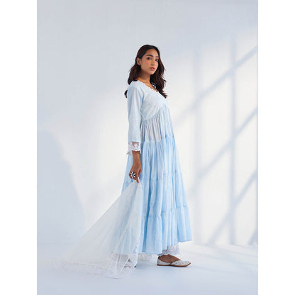 Roze Laila Blue Anarkali Kurta with Pant & Dupatta (Set of 3)