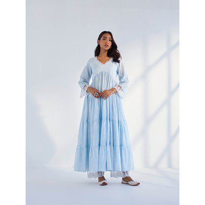 Roze Laila Blue Anarkali Kurta with Pant & Dupatta (Set of 3)