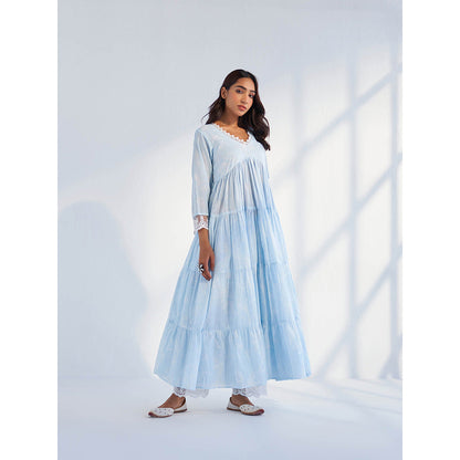 Roze Laila Blue Anarkali Kurta with Pant & Dupatta (Set of 3)