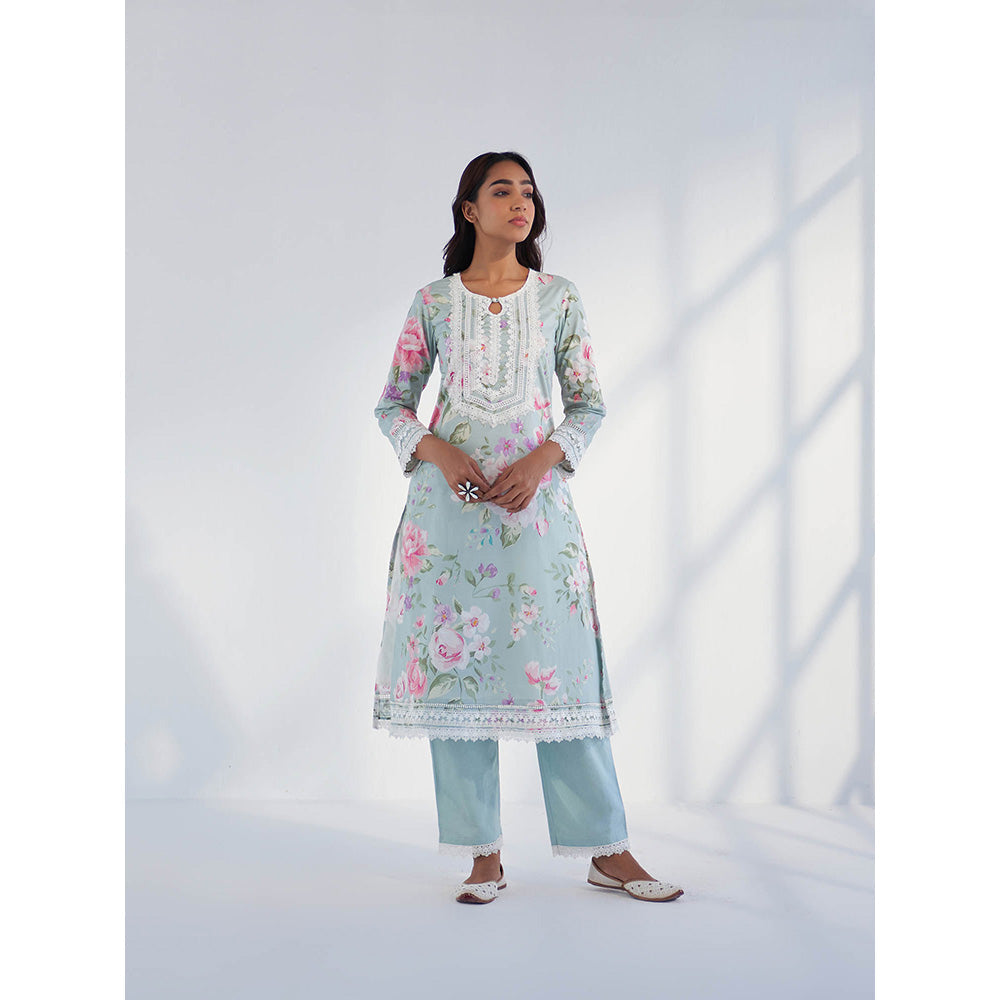 Roze Nyla Blue Kurta with Pant & Dupatta (Set of 3)