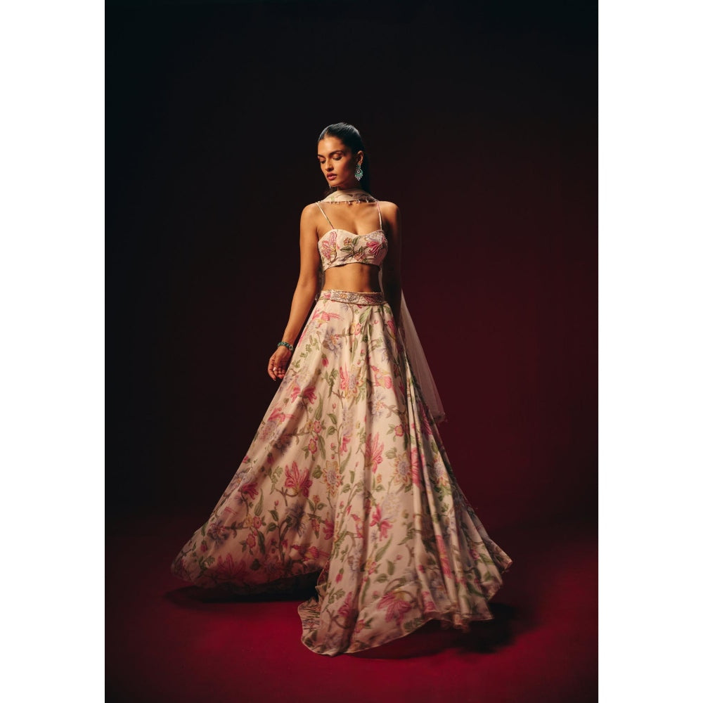 Roze Verona Embroidered Blouse with Lehenga and Dupatta with Waistband