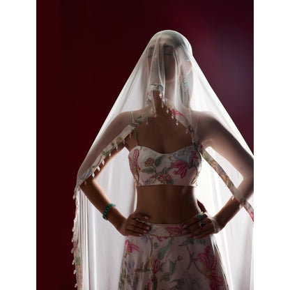 Roze Verona Embroidered Blouse with Lehenga and Dupatta with Waistband