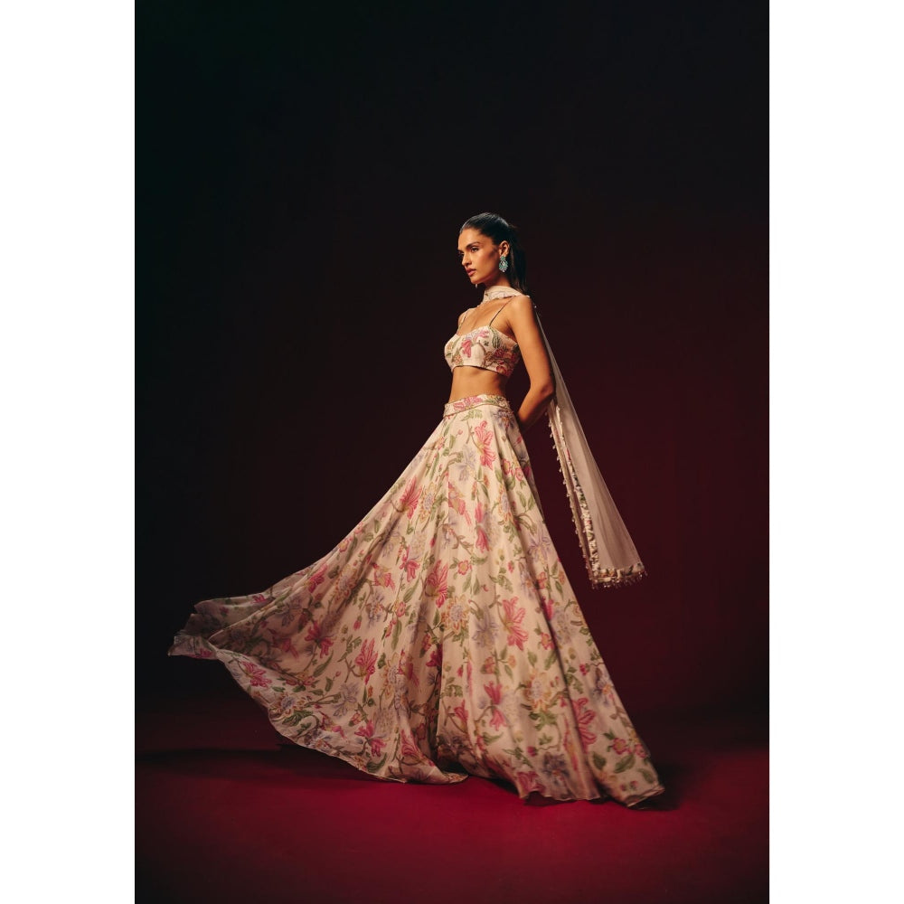 Roze Verona Embroidered Blouse with Lehenga and Dupatta with Waistband