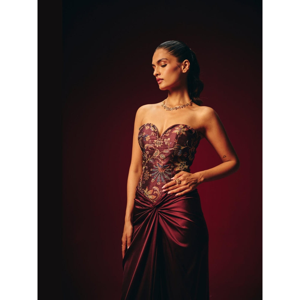 Roze Amara Wine Embroidered Corset Top