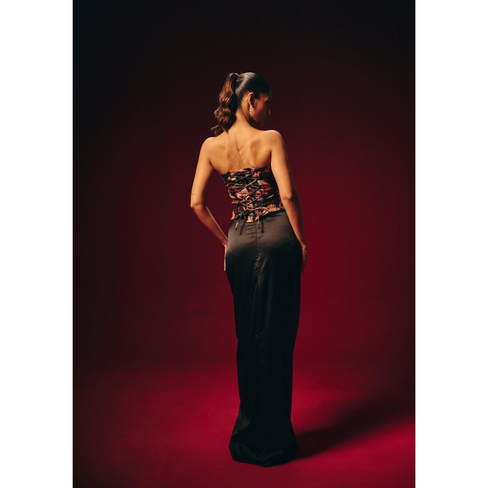 Roze Tisya Black Embroidered Corset Top