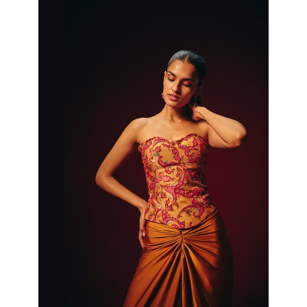 Roze Zeba Mustard Embroidered Corset Top