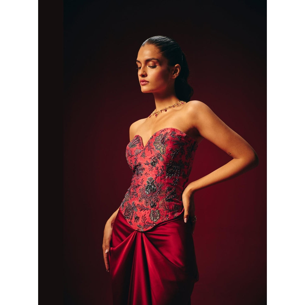 Roze Zyra Red Embroidered Corset Top