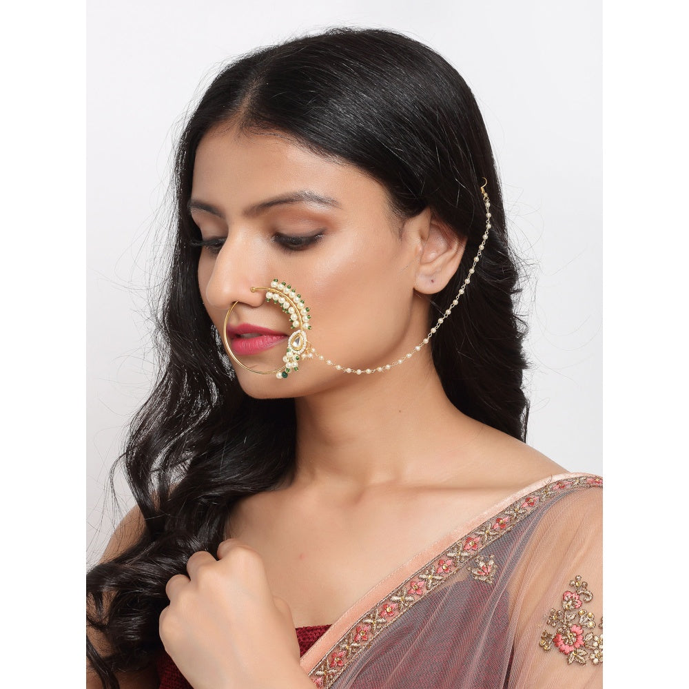 RUBY RAANG STUDIO Ruby Raang Green Tone Maharani Kundan Nose Ring