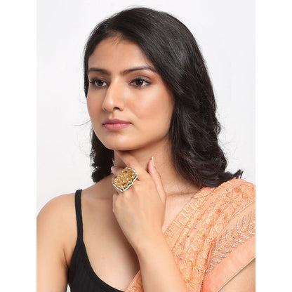 RUBY RAANG STUDIO Ruby Raang Green Tone Kundan Cocktail Ring