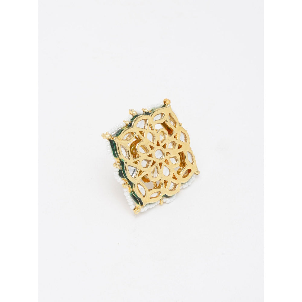 RUBY RAANG STUDIO Ruby Raang Green Tone Kundan Cocktail Ring