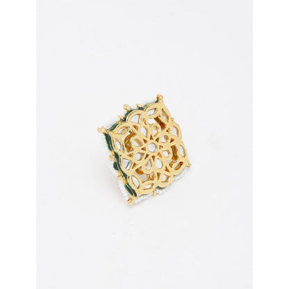 RUBY RAANG STUDIO Ruby Raang Green Tone Kundan Cocktail Ring