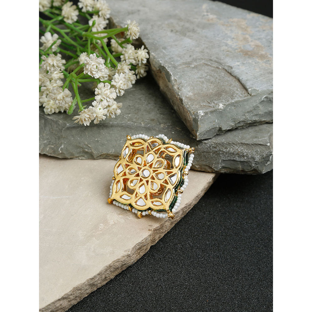 RUBY RAANG STUDIO Ruby Raang Green Tone Kundan Cocktail Ring