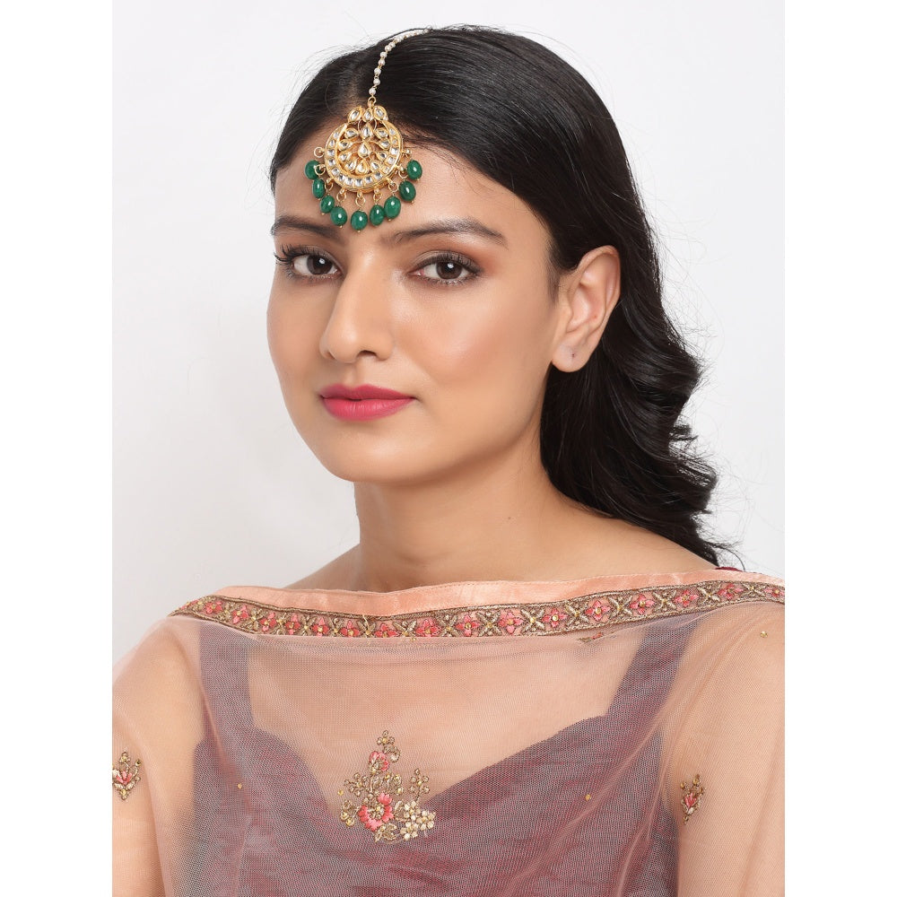 RUBY RAANG STUDIO Ruby Raang Green Stone Kundan Maang Tikka