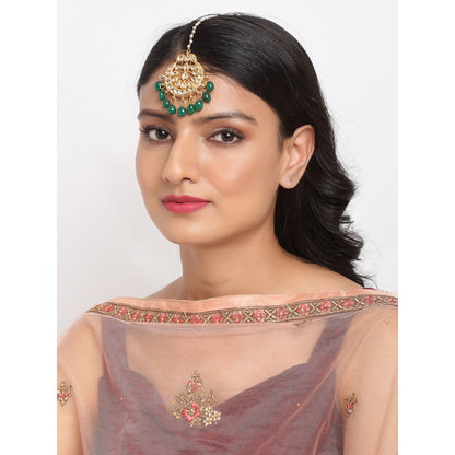 RUBY RAANG STUDIO Ruby Raang Green Stone Kundan Maang Tikka