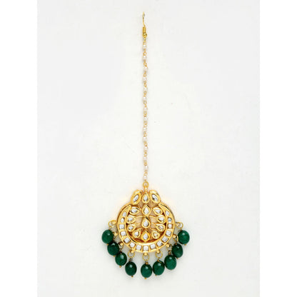 RUBY RAANG STUDIO Ruby Raang Green Stone Kundan Maang Tikka