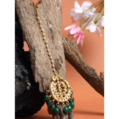 RUBY RAANG STUDIO Ruby Raang Green Stone Kundan Maang Tikka