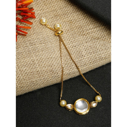 RUBY RAANG STUDIO Women Gold-Toned Off White Kundan Charm Bracelet
