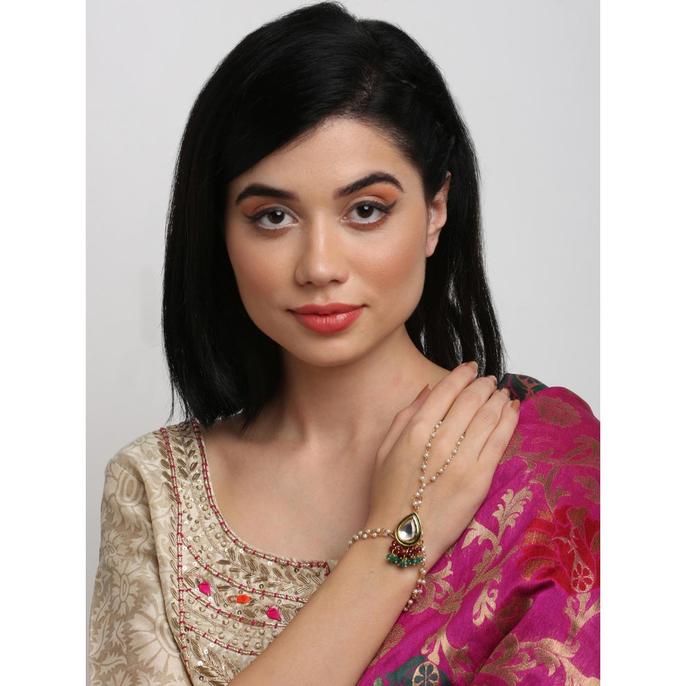 RUBY RAANG STUDIO Women Gold-Toned Multi Kundan Ring Bracelet