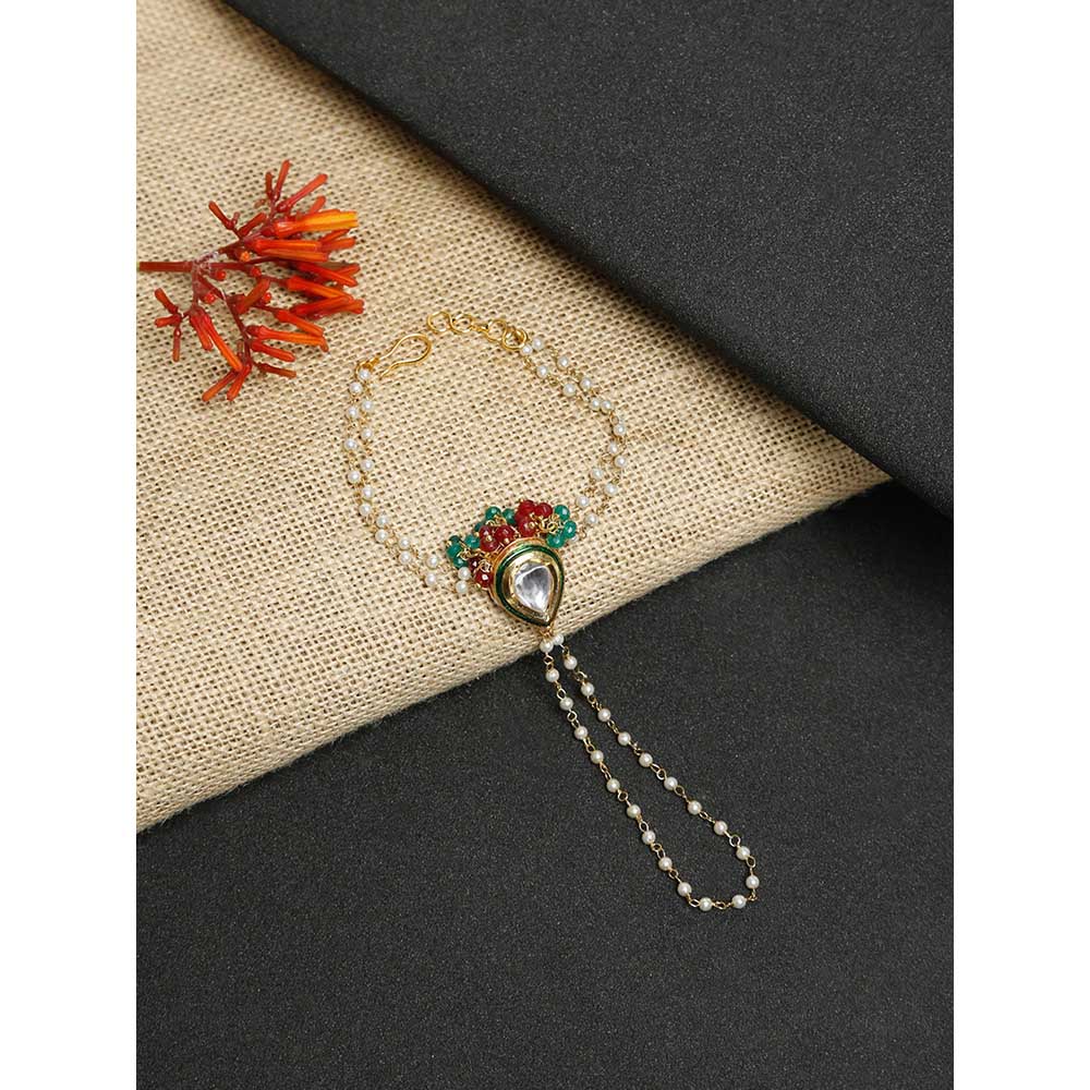 RUBY RAANG STUDIO Women Gold-Toned Multi Kundan Ring Bracelet
