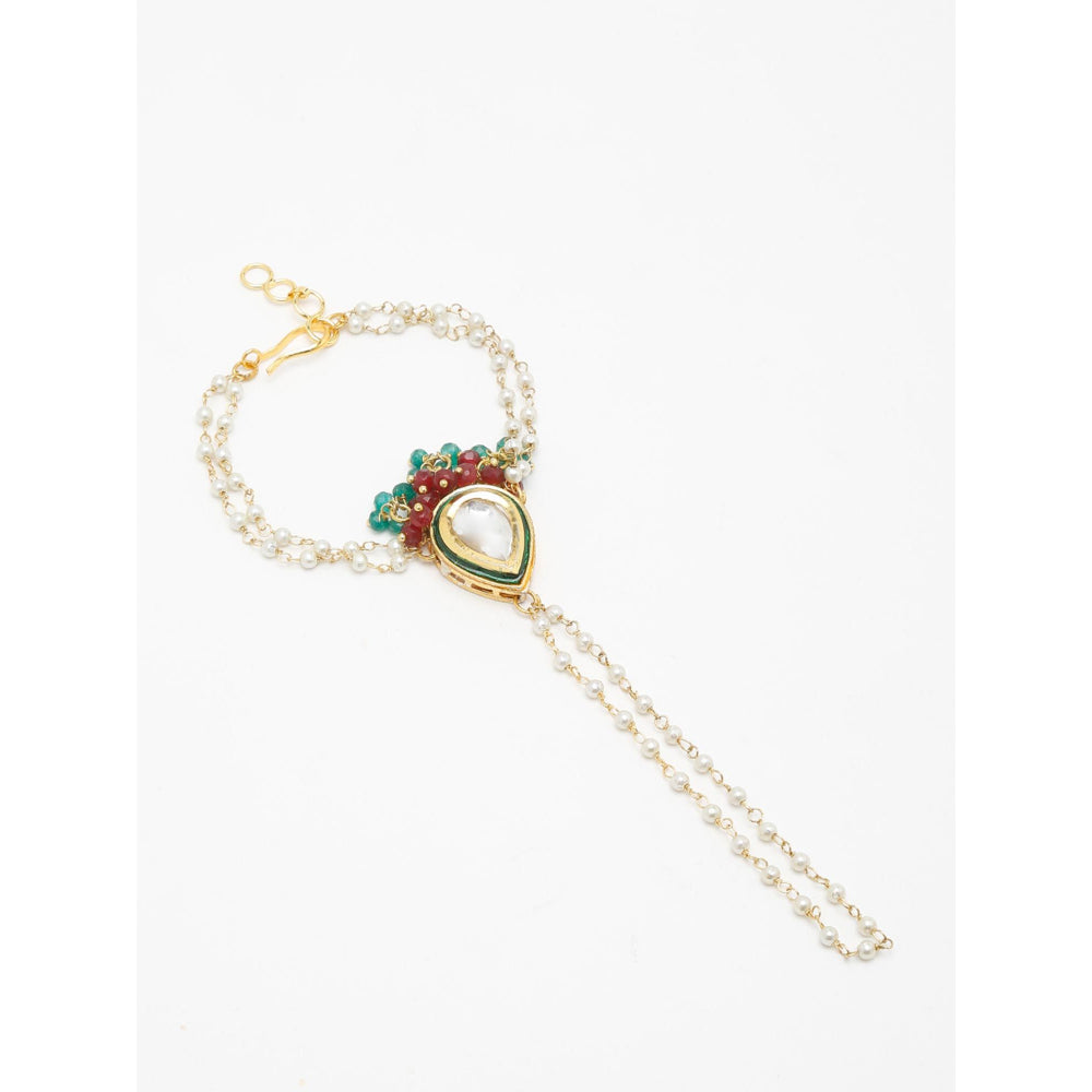 RUBY RAANG STUDIO Women Gold-Toned Multi Kundan Ring Bracelet