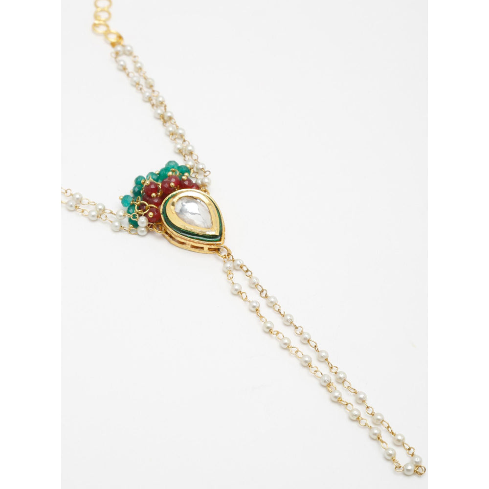 RUBY RAANG STUDIO Women Gold-Toned Multi Kundan Ring Bracelet