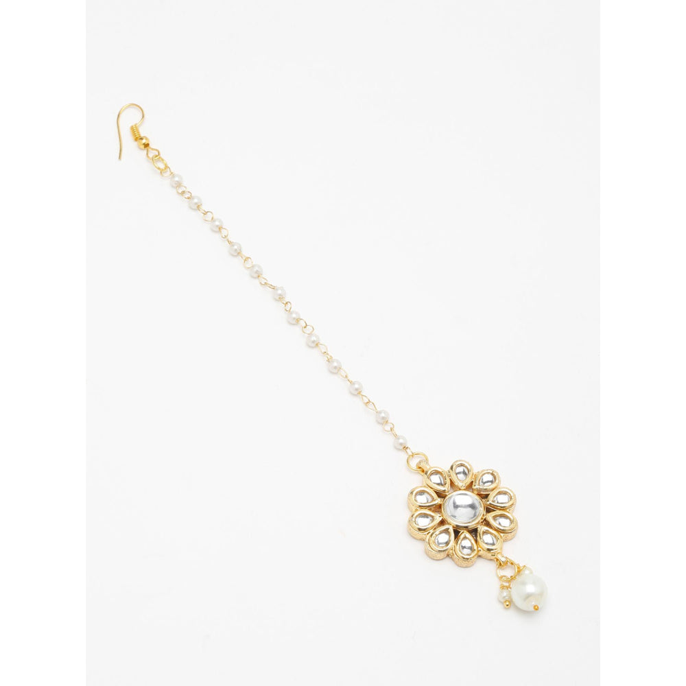 RUBY RAANG STUDIO Gold-Plated White Faux Kundan-Studded Handcrafted Maang Tikka