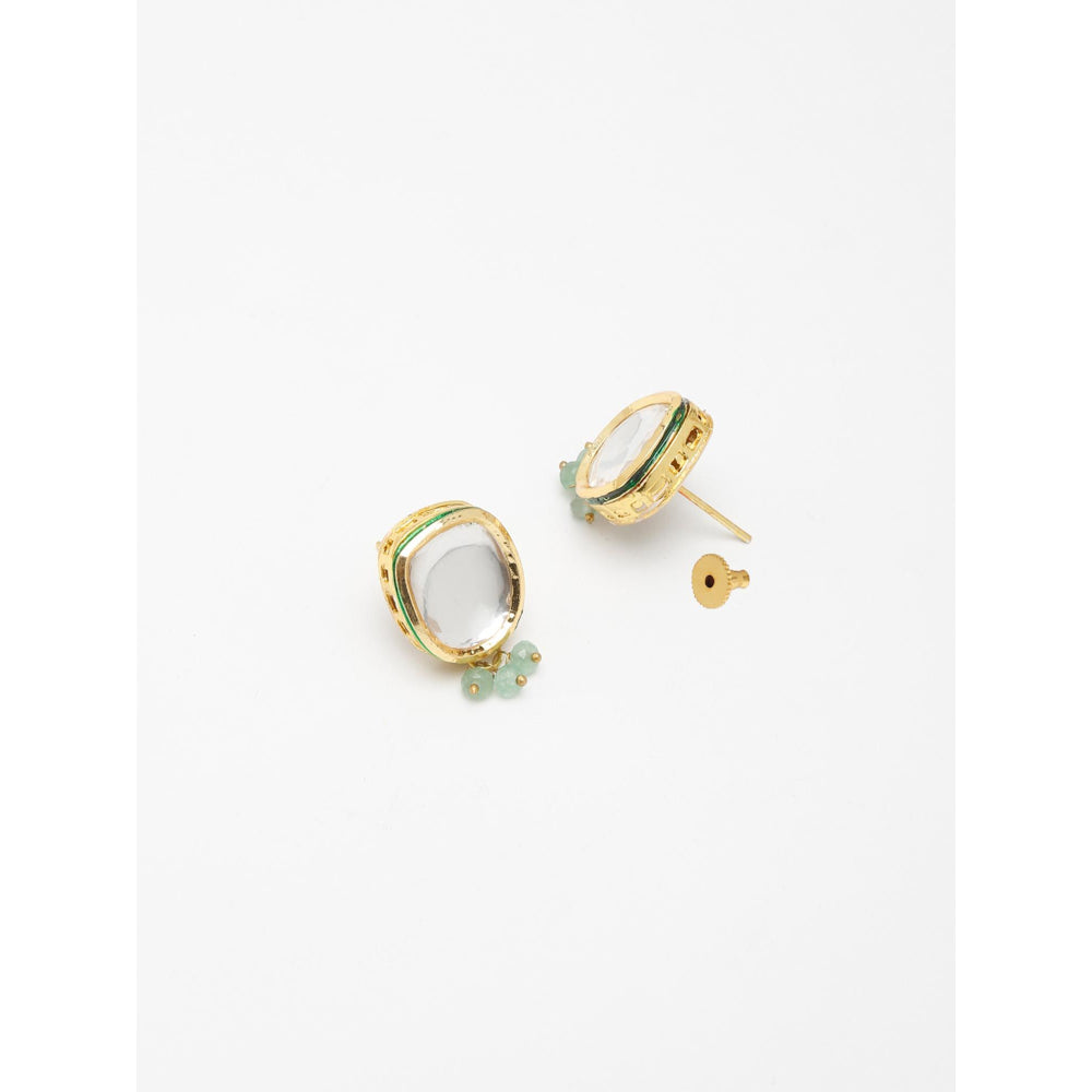 RUBY RAANG STUDIO Gold-Toned Green Faux Kundan-Studded Faux Pearl Beaded Meenakari Jewellery Set