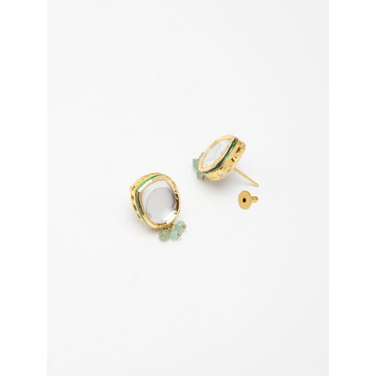 RUBY RAANG STUDIO Gold-Toned Green Faux Kundan-Studded Faux Pearl Beaded Meenakari Jewellery Set