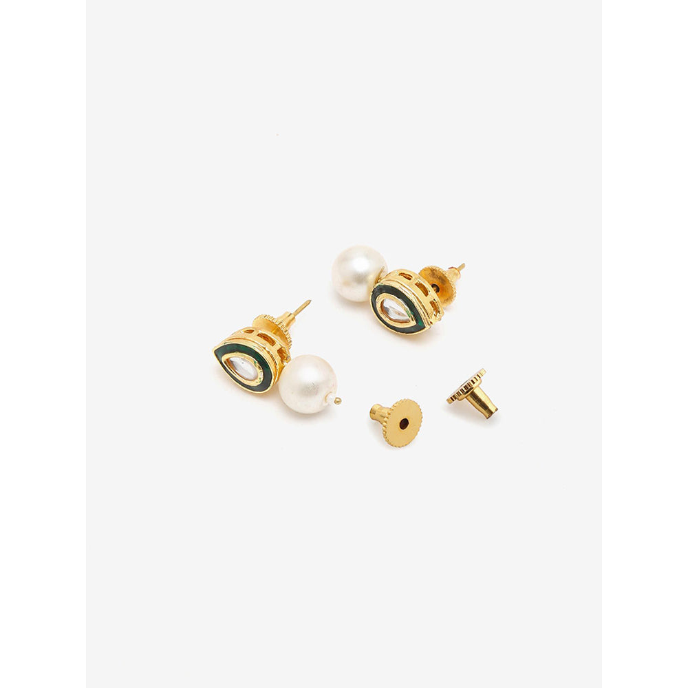 RUBY RAANG STUDIO Gold-Plated Cream Coloured Teardrop Shaped Kundan Studded Studs Earrings