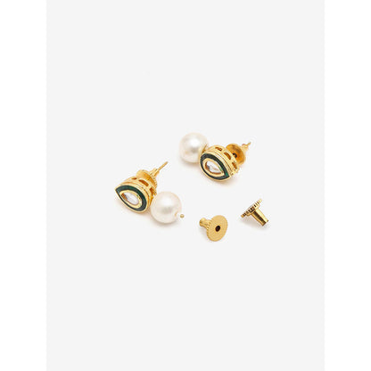 RUBY RAANG STUDIO Gold-Plated Cream Coloured Teardrop Shaped Kundan Studded Studs Earrings
