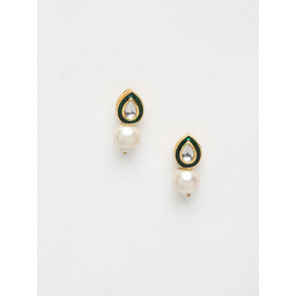 RUBY RAANG STUDIO Gold-Plated Cream Coloured Teardrop Shaped Kundan Studded Studs Earrings