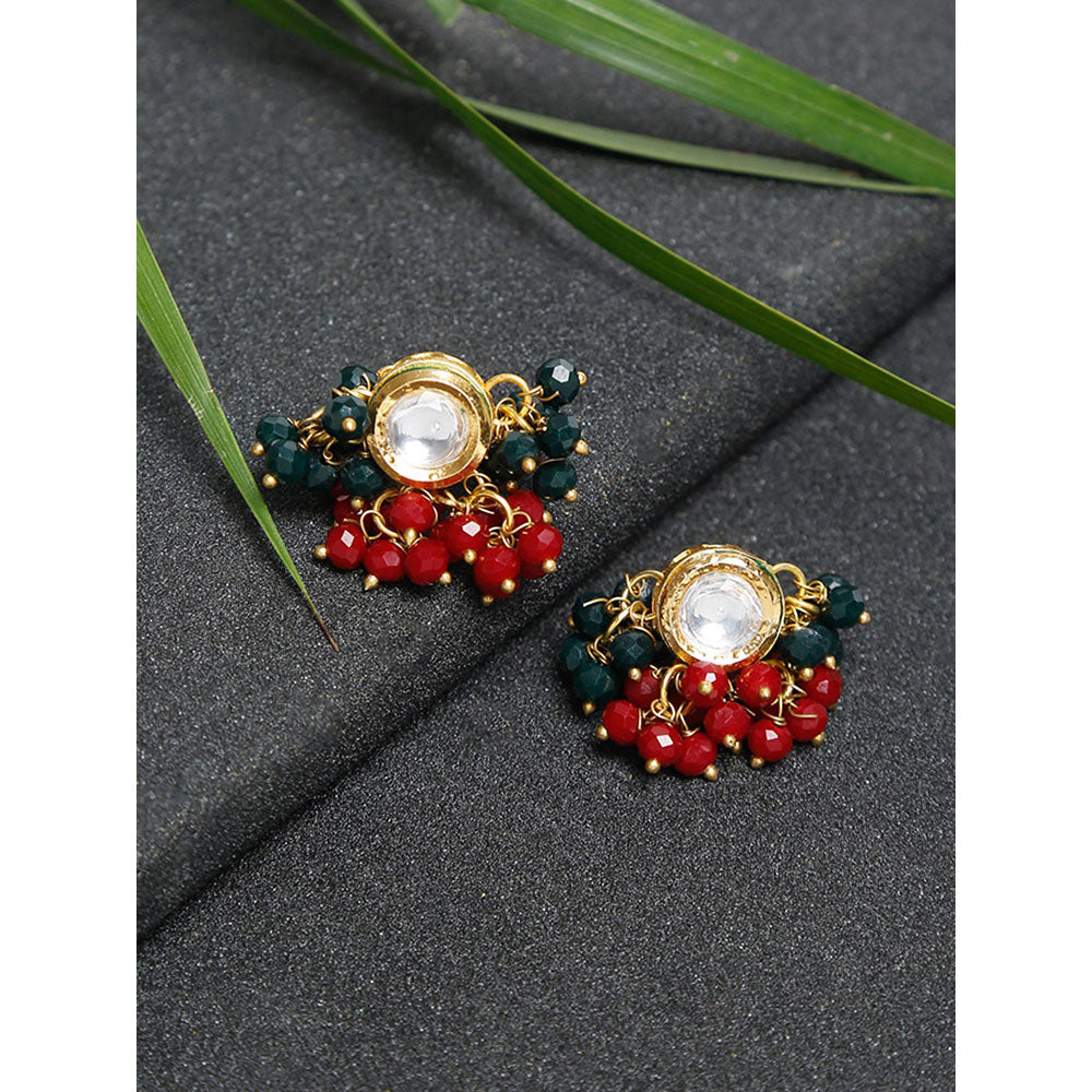 RUBY RAANG STUDIO Women Gold-Toned Kundan tasseled Beads Contemporary Studs Earrings