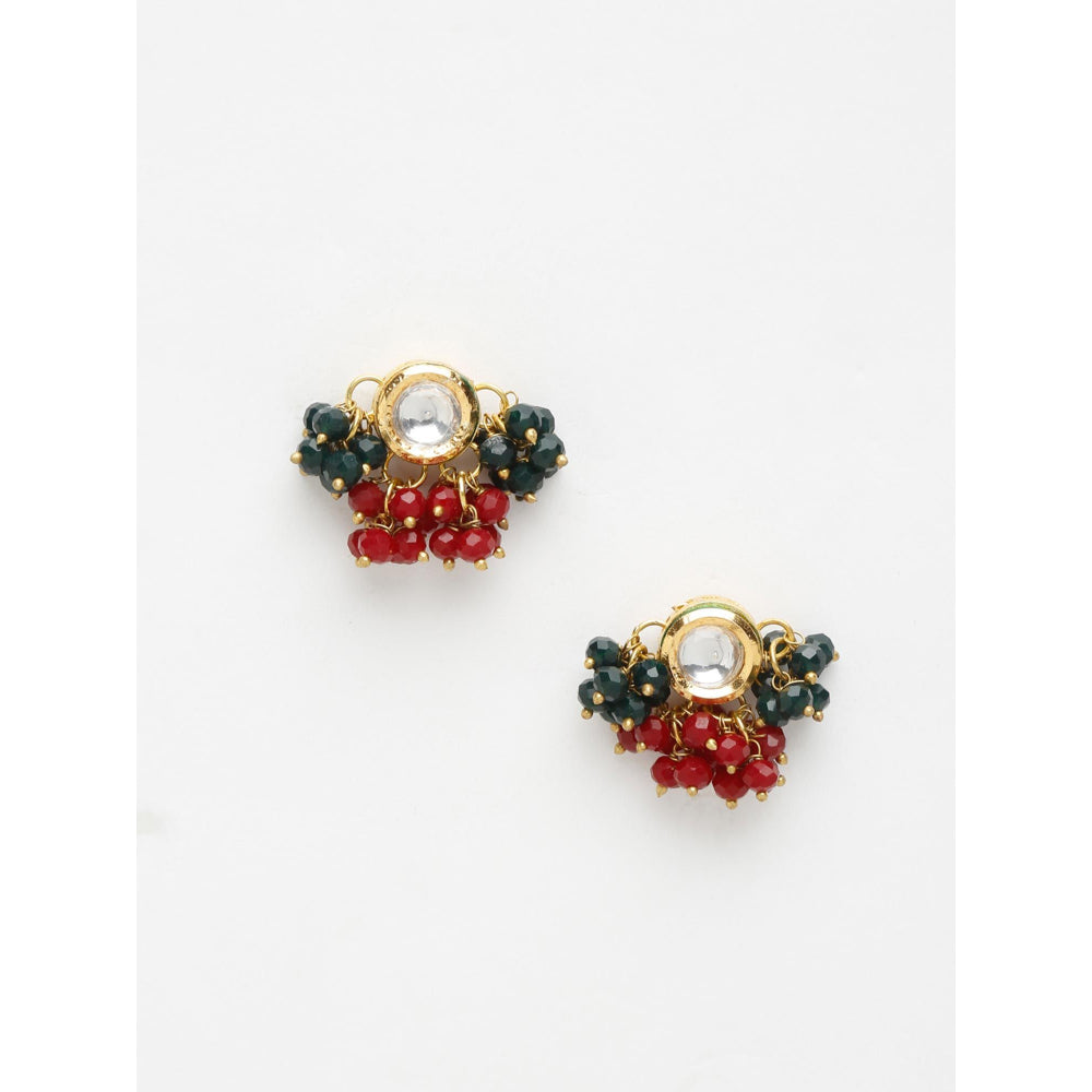 RUBY RAANG STUDIO Women Gold-Toned Kundan tasseled Beads Contemporary Studs Earrings