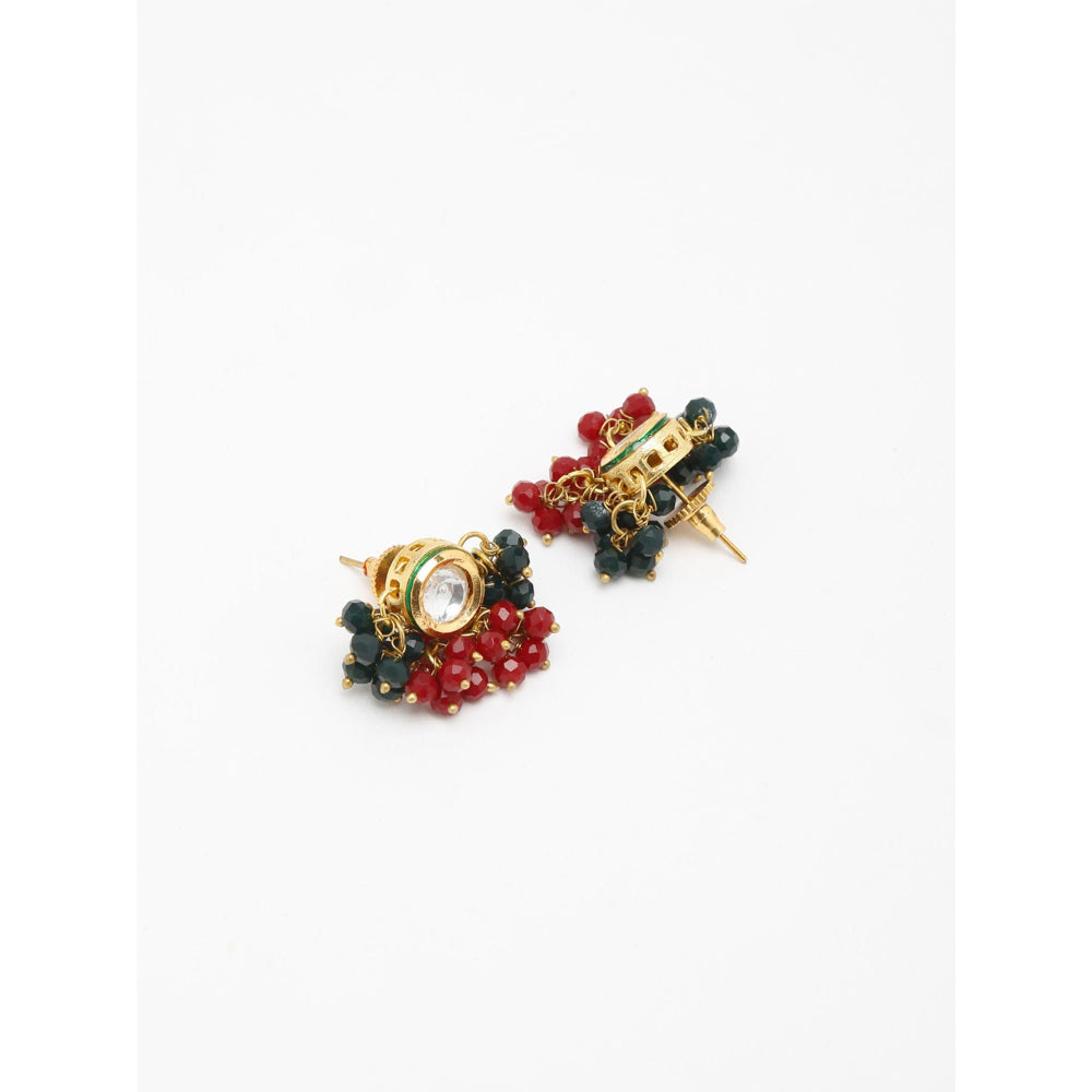RUBY RAANG STUDIO Women Gold-Toned Kundan tasseled Beads Contemporary Studs Earrings