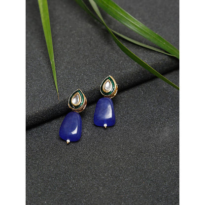 RUBY RAANG STUDIO Gold-Toned Blue Kundan Studded Contemporary Studs Earrings