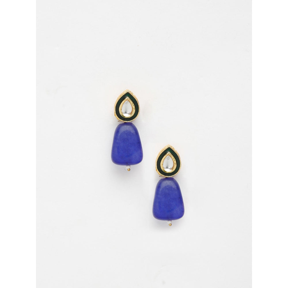 RUBY RAANG STUDIO Gold-Toned Blue Kundan Studded Contemporary Studs Earrings