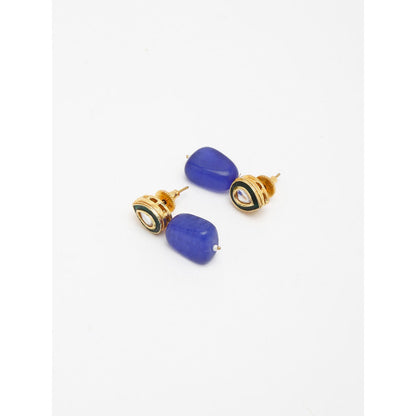 RUBY RAANG STUDIO Gold-Toned Blue Kundan Studded Contemporary Studs Earrings