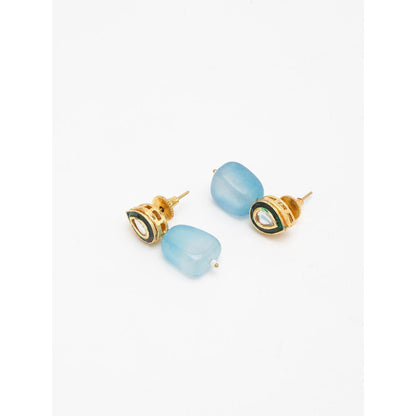 RUBY RAANG STUDIO Gold-Toned Blue Beaded Kundan Studded Contemporary Drop Earrings