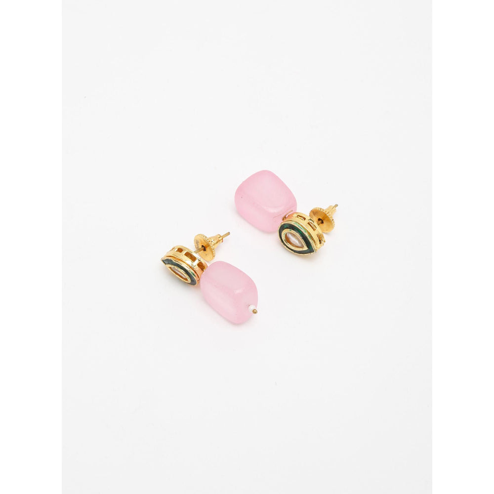 RUBY RAANG STUDIO Pink Gold-Plated Contemporary Kundan Stoned Handcrafted Drop Earrings