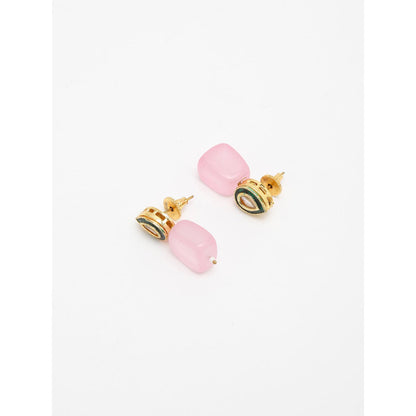RUBY RAANG STUDIO Pink Gold-Plated Contemporary Kundan Stoned Handcrafted Drop Earrings