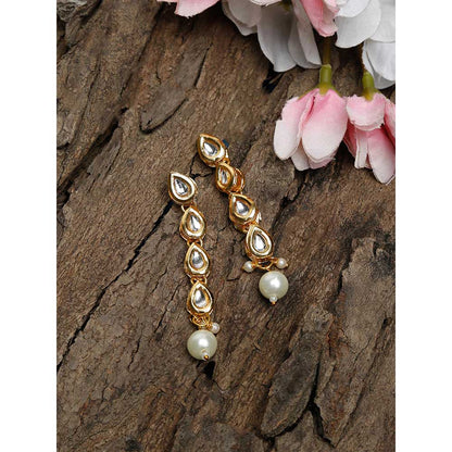 RUBY RAANG STUDIO Gold-Toned Kundan Studded Pearl Beaded Contemporary Drop Earrings