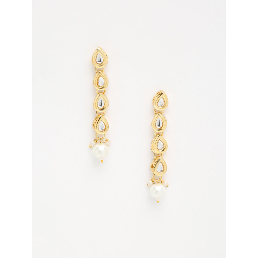RUBY RAANG STUDIO Gold-Toned Kundan Studded Pearl Beaded Contemporary Drop Earrings