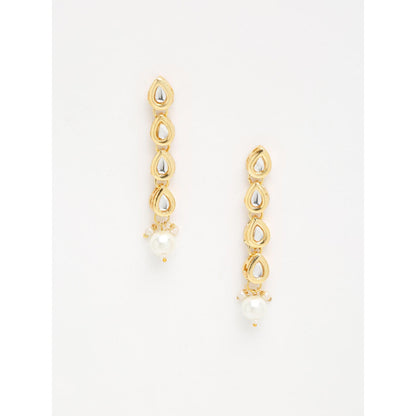 RUBY RAANG STUDIO Gold-Toned Kundan Studded Pearl Beaded Contemporary Drop Earrings