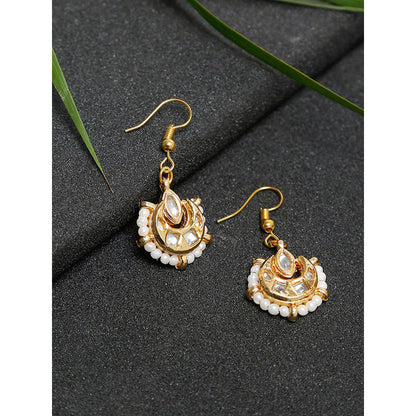 RUBY RAANG STUDIO Women Gold-Toned Contemporary Kundan Beads Drop Earrings