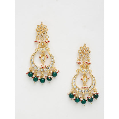RUBY RAANG STUDIO Gold-Plated Green Faux Kundan Studded Handcrafted Contemporary Chandbalis