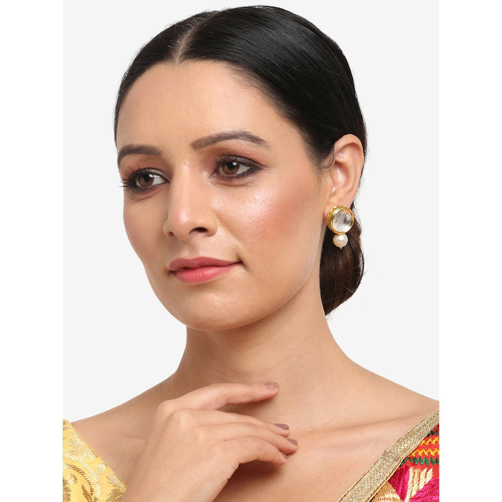 RUBY RAANG STUDIO Dusk Dew Kundan Studs with Pearl Drop