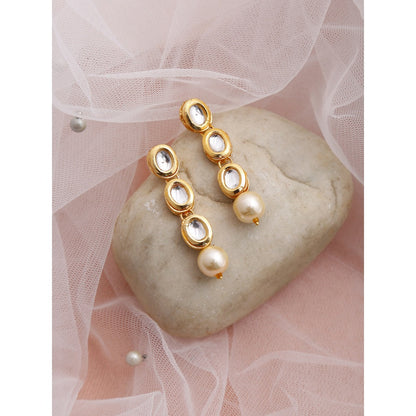 RUBY RAANG STUDIO Dusk Dew Kundan Earrings with Pearl Drop