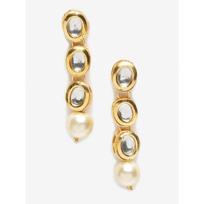 RUBY RAANG STUDIO Dusk Dew Kundan Earrings with Pearl Drop