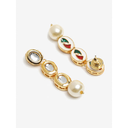 RUBY RAANG STUDIO Dusk Dew Kundan Earrings with Pearl Drop