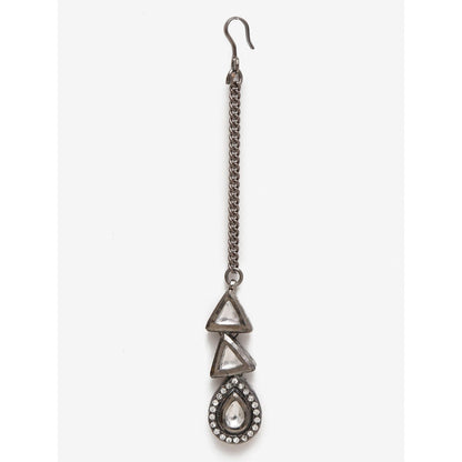 RUBY RAANG STUDIO Dusk Dew Silver Platted Kundan Choker with Earrings and Maang Tikka